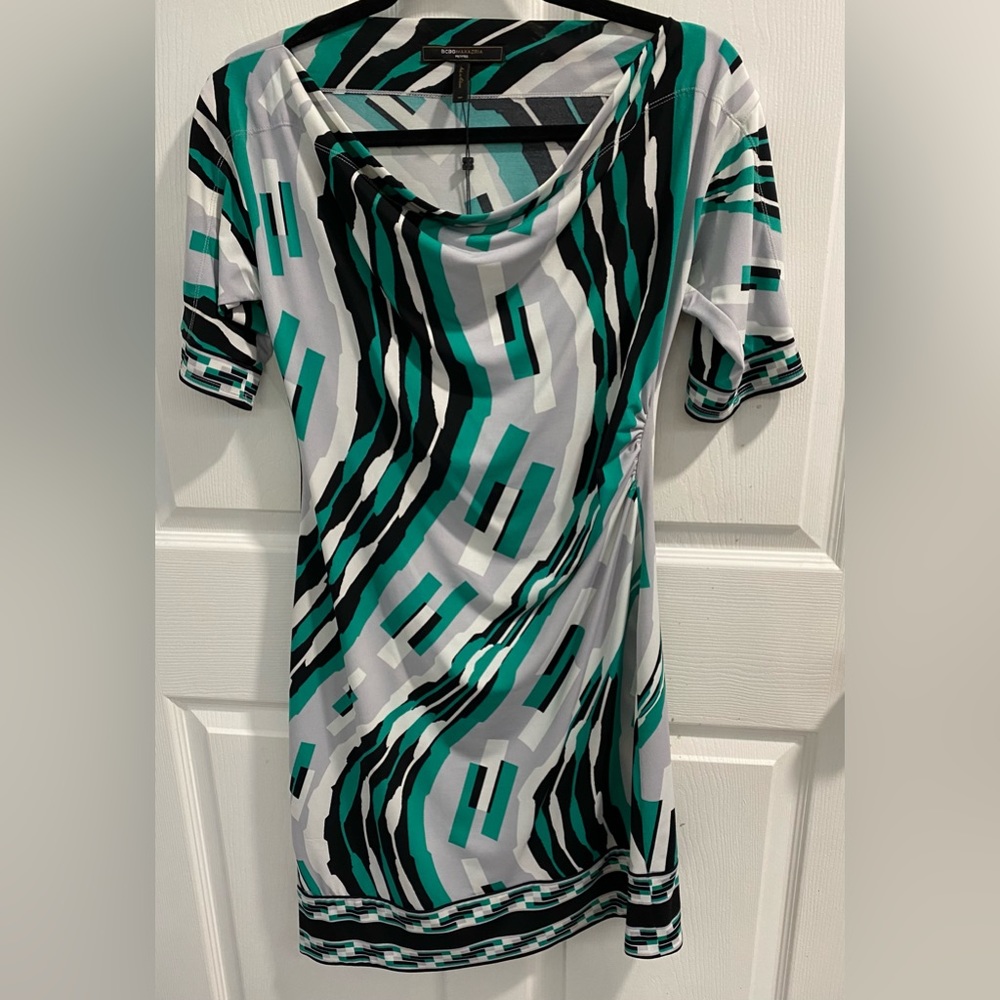 BCBGMAXAZRIA - 3/4 Sleeve Mini Bodycon Dress (Tide Multi) Size MP Petite